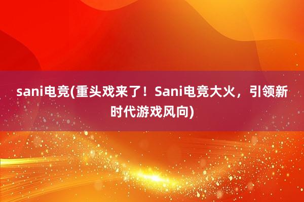 sani电竞(重头戏来了！Sani电竞大火，引领新时代游戏风向)