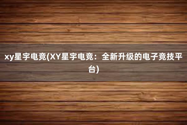 xy星宇电竞(XY星宇电竞：全新升级的电子竞技平台)