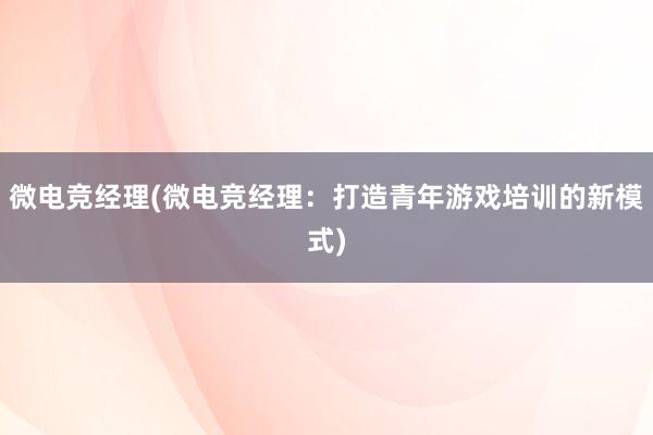 微电竞经理(微电竞经理：打造青年游戏培训的新模式)