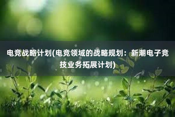 电竞战略计划(电竞领域的战略规划：新潮电子竞技业务拓展计划)