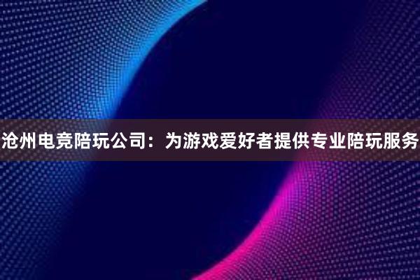 沧州电竞陪玩公司：为游戏爱好者提供专业陪玩服务