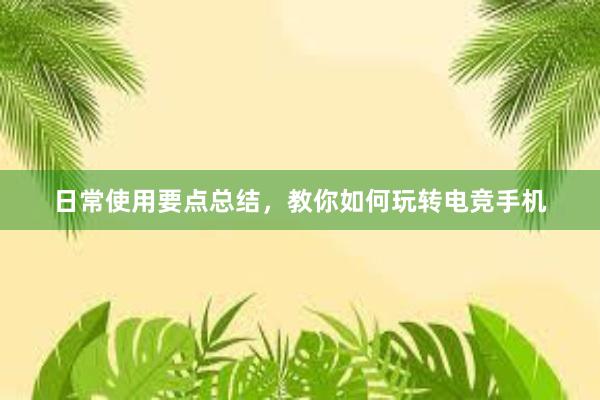 日常使用要点总结，教你如何玩转电竞手机